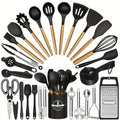 34 Piece Wooden Handle Silicone Kitchen Set